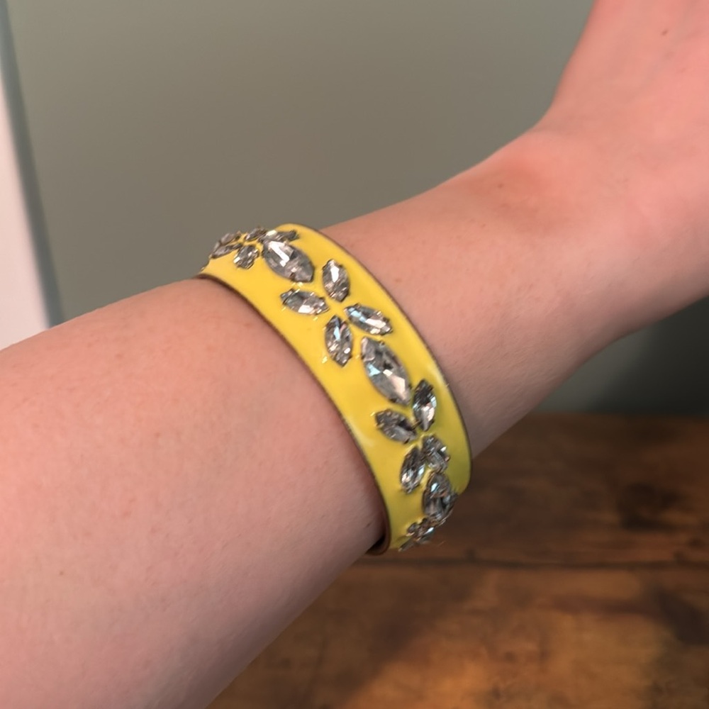 J. Crew Metal Bangel Bracelet, Yellow Enamel, Diamond Gemstones, Boho, Vintage